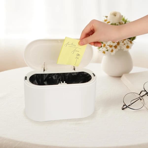 NA/Desktop Trash Can with Lid, Mini Desktop Recycling Bin, Spring Lid Trash Can, Small Design Waste Bin