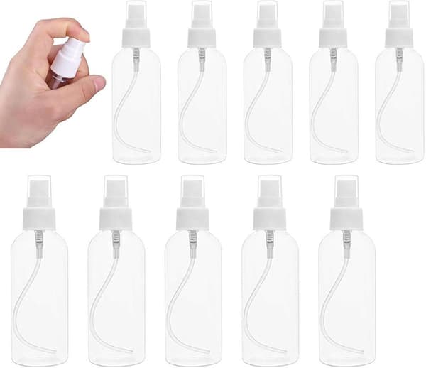 Resesprayflaskor Set, Påfyllningsbara PET Finfördelade Tomma Flaskor för Parfym och Vätskor, Transparent 10-pack 80ml 100ml