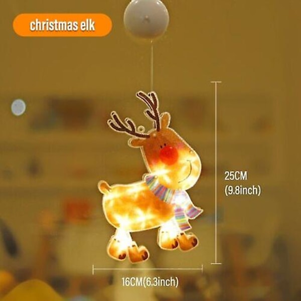 Jul Fönster Hängande Led Light Xmas Ornament Sugkopp Batteri Heminredning Christmas elk