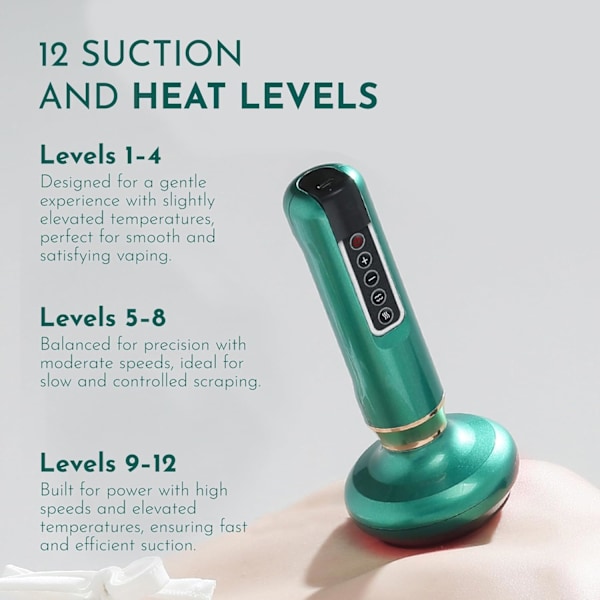 Smart Koppningsmassageapparat – 12 Justerbara Värme- & Tryckinställningar | Gua Sha + Snabbladdning | Professionell Avkoppling Hemma 12 gears green Red light