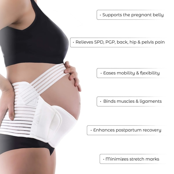 Graviditetsstödbälte Gravidmageband, andningsbar rygg/bump/bäcken/post Gravidbälte WHITE L