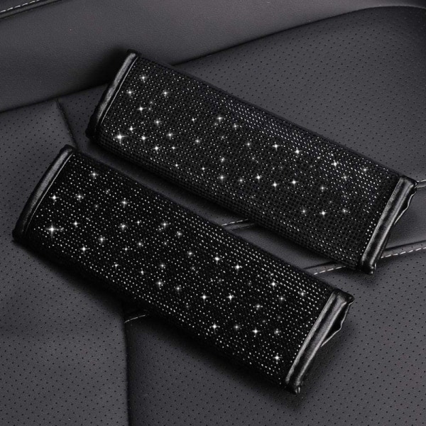 /Hc/Säkerhetsbältesskydd 2-pack Säkerhetsbältesskydd Mjukt PU-läder Kristall Säkerhetsbälte Axelkuddar Strass Bling Biltillbehör för kvinnor (svart)