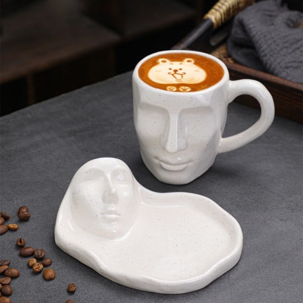 [NT] Abstrakt ansigt kaffekopper underkop sæt mode vand drikkekop til hjemmekøkken kontor 1Cs