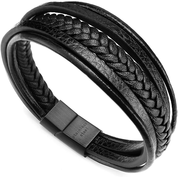 Armband för män, äkta läder, flätad med magnetisk lås 20.5cm