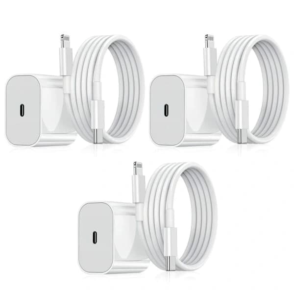 Strömadapter/Laddare - Snabbladdare - Adapter + Kabel 20W USB-C 2m Kabel Vit 3-pack
