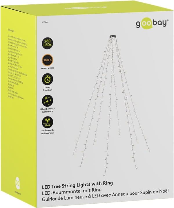 280 LED Överkast Julgransbelysning med Ring, 8x 2 m