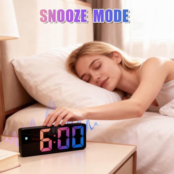 Digital väckarklocka, 6,3-tums LED-display med snooze, automatisk dimning, tid, datum och temperatur, USB/batteridriven för sovrum
