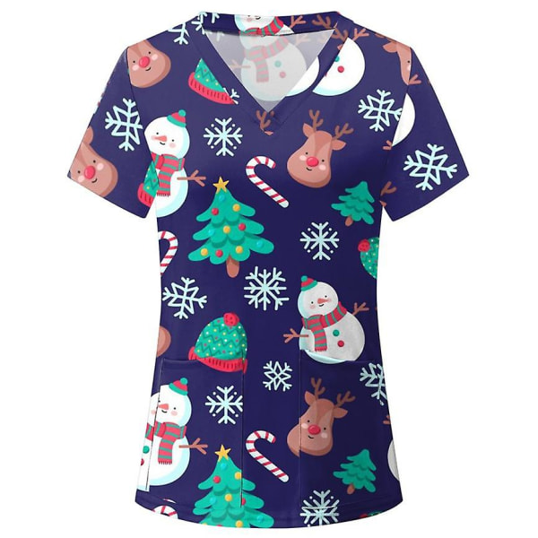 Kvinnor Christmas Fun Printing V-halsficka Kortärmad T-shirt Damer Amningskläder XL K