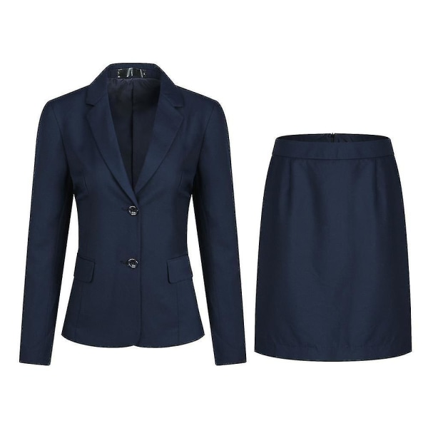 Dam 2-delad Office Lady Business Suit Set Fit Blazer Kjol XL Dark Blue