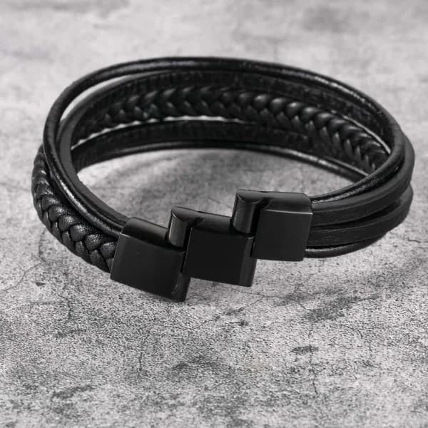 Herrarmband i rostfritt stål äkta läderarmband flätat med spänne