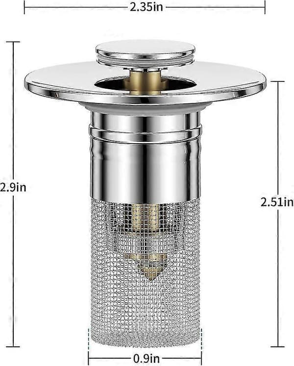 Vaskavløpsplugg, 2,8-3,7 cm, Pop Up-avløpsfilter med avtakbar filterkurv i rustfritt stål, hårfanger