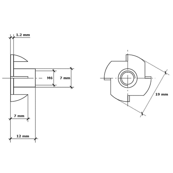 T-mutteri Klo Mutteri Kuusiomutteri Kelloliitin M6 X 12 Mm 50 Kappaletta