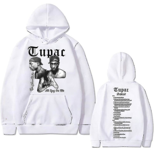 Rapper Tupac 2pac Hip Hop Hoodie Herrmode Luvtröjor Herr Kvinnor Oversized Pullover Man Svart Streetwear Man Vintage Sweatshirt M White