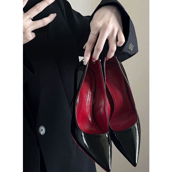 Dame Røde Såle Pumps Nye Sexy Spiss Tå Svarte Tynne Hæler 8 cm 10 cm Grunn Sexy Bryllupssko 8cm 36