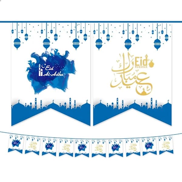 Hengende Flagg Måne Stjerne Girlander Eid Mubarak Banner