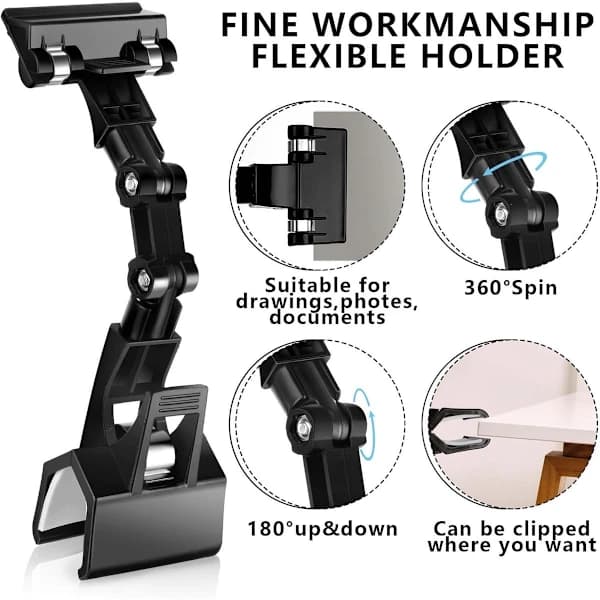 Adjustable Ring Binder - Black 5-Pack - Flexible Rotating Document Holder for Desk - Compatible with Computers