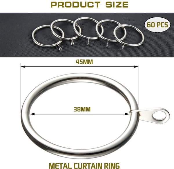 Metallgardinringar - 60 stycken - silver - 38 mm