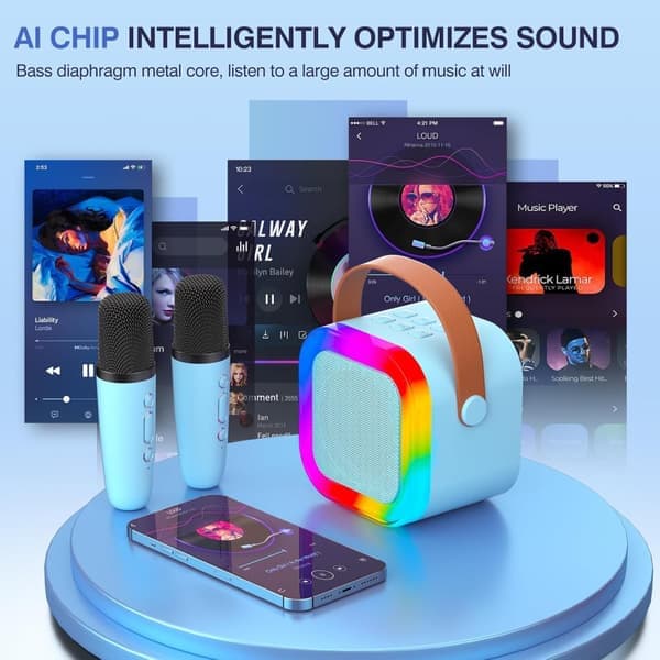Bluetooth-høyttaler - Bærbar Bluetooth-karaokehøyttaler - Blå