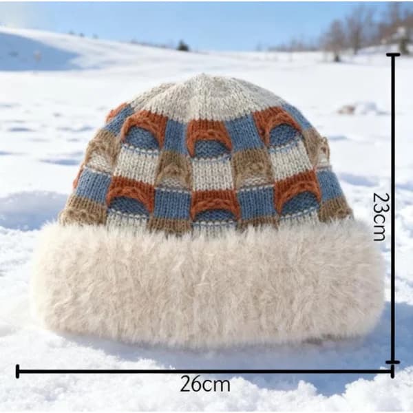 Varm stickad vintermössa - med fleecefoder - Unisex - Lämplig för kallt väder (beige)