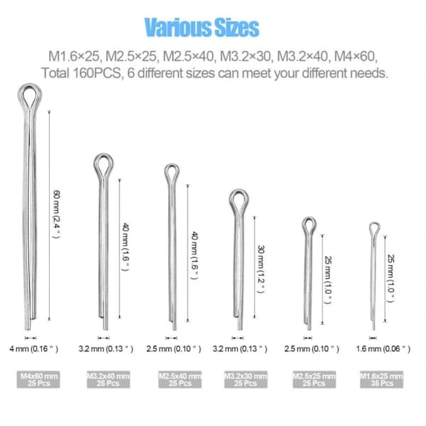 160 stk Saksesplint Split Pin Clip Key Festebeslag