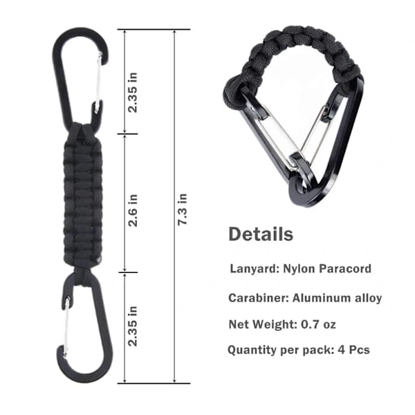2 stk. Paracord Nøglering Krog D Ring Karabinhage Clips