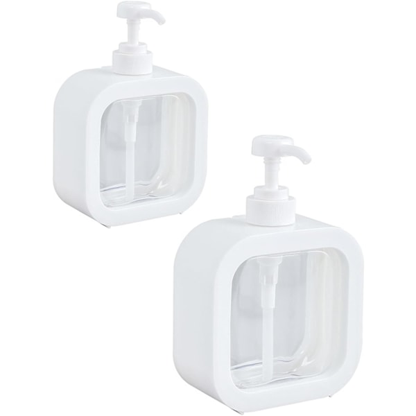 Tvålpumpsset med 2: Trycktyp stor kapacitet tom pumpflaska med etiketter, återanvändbar tvålpump för kök och badrum (500ml, vit)