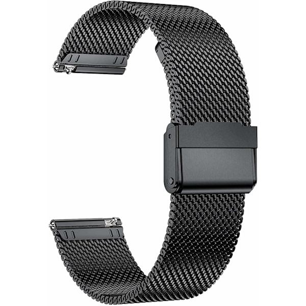 NN-22 mm urrem i rustfrit stål med hurtigudløsning, sort løkke, kompatibel med Samsung Watch Band (sort)