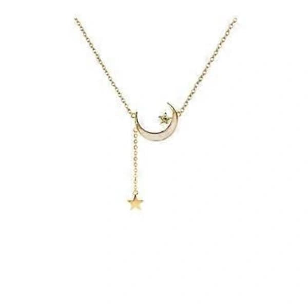 Måne Stjärna Halsband Elegant Lång Tofs Dam Mode Smycken, 2-pack - silver, guld