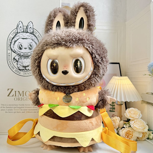 /NC/58cm Zimomo Nukke Vinyyli Labubu Pehmolelu Vaatteet Söpö Mekko Asu Vaatteet Vain Labubu 58cm clothes without doll M large hamburger backpack