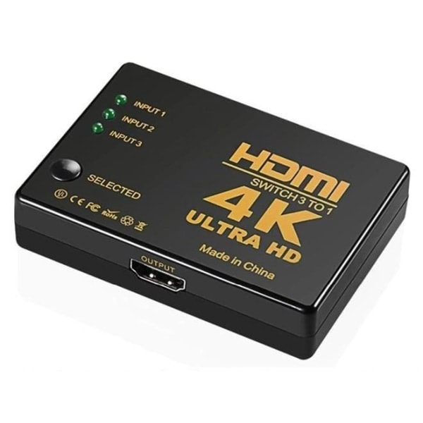 /Hc/4K HDMI-switch 3x1 med fjernbetjening - 3-vejs Sort