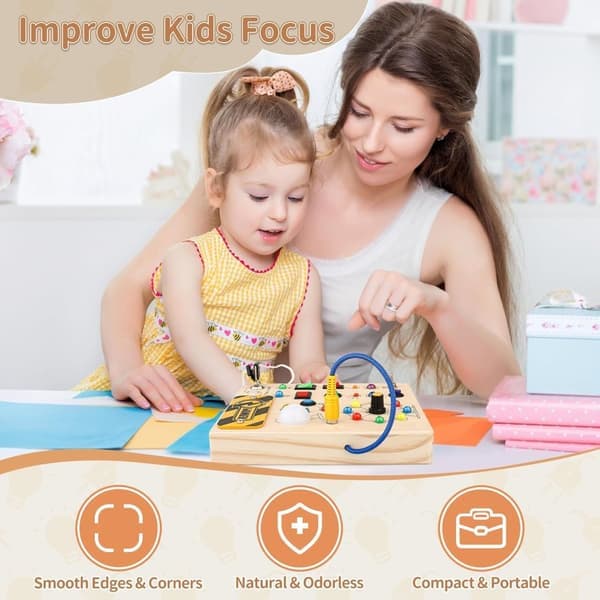 Montessori Aktivitetsbrett for Småbarn 1-4 - Sensorisk LED-Lysbryter
