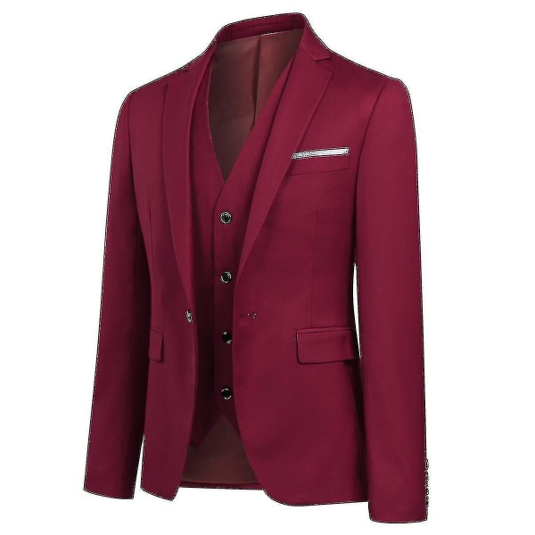 Herrkostym Business Casual 3-delad kostym blazerbyxor Väst 9 färger XS Dark Red