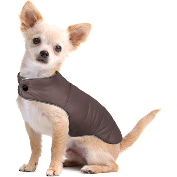 Vinterjakke til hund, vanntett og varm med refleksstripe og fleecefôr Brown XS