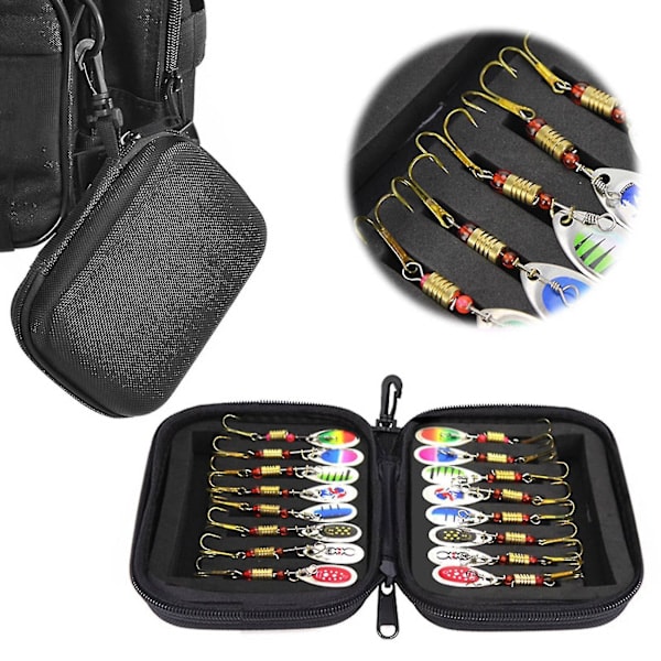 [NT] 16 st Fiskedrag Spinnare Drag Sked Set Swivel Paljetter Med Väska