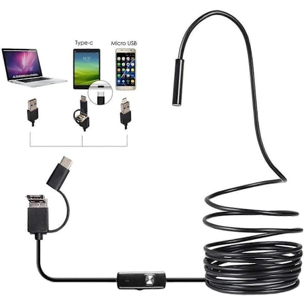 NN-3 in 1 Endoskooppitarkastuskamera, Teollinen Endoskooppikamera, HD-kamera, 5,5 mm Vedenpitävä Linssi, 6 LED-valoa, 3 in 1 USB-liitäntä - WELLNGS