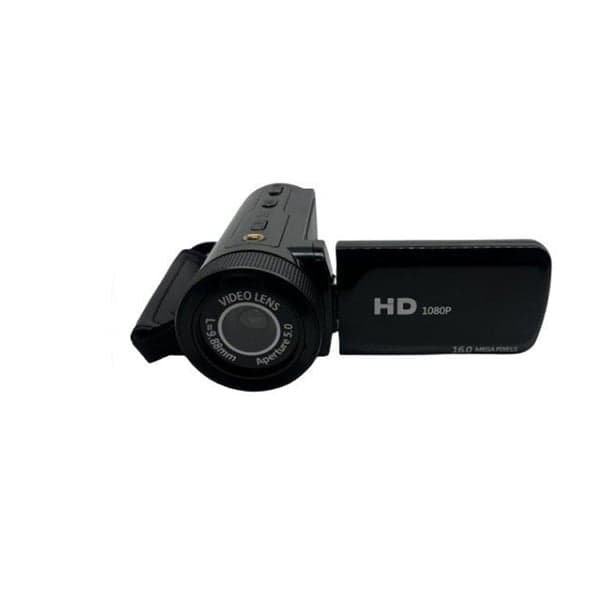 HD-digitalkamera med vidvinkelobjektiv, svart