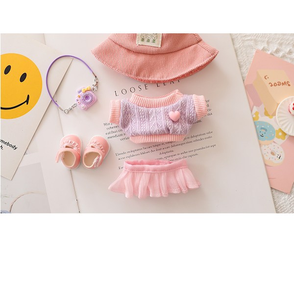 /NC/Grossist Lyxkläder för Labubu Dockor Tillbehör Trendigt Kawaii Outfit Set 5 Delar Passar för 15cm 17cm Labubu Docka 17CM Pink