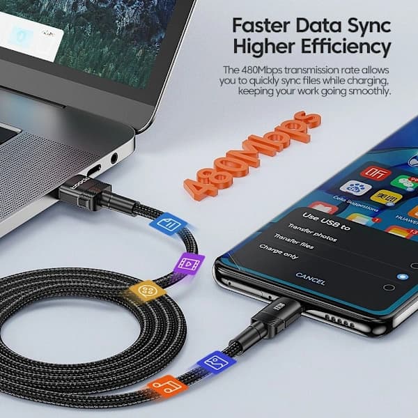 Mobiili Datakaapeli Latauskaapeli MUSTA 0,5M Musta 0,5m