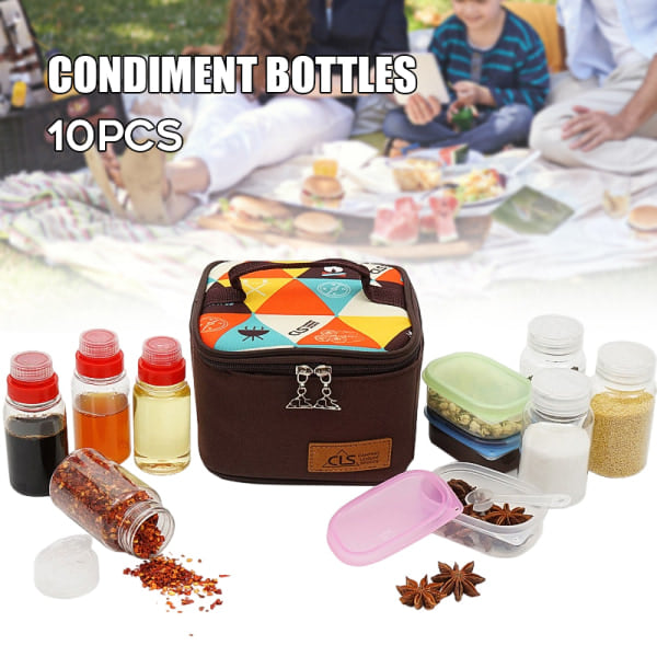 [NT] 10 st/set kryddflaska bärbar BBQ kryddsåsbehållare set med förvaringsväska för utomhuscamping resor picknick