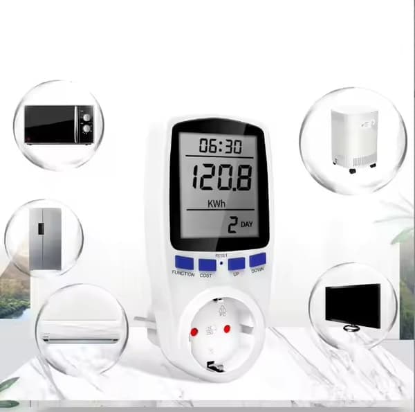 Effektmätare med display, Mäter spänning/ström/effekt/förbrukning - Med överbelastningslarm