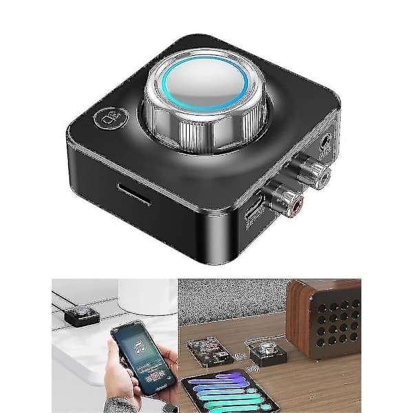 Bluetooth 5.0-mottaker Trådløs 3,5 mm Aux til 2 Rca Audio 3d Stereoadapter Opptak Svart