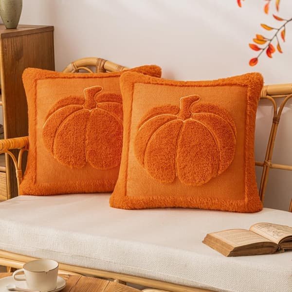 2-pack Halloween Pumpa Kuddfodral - Höst Broderade Plysch Soffkuddar