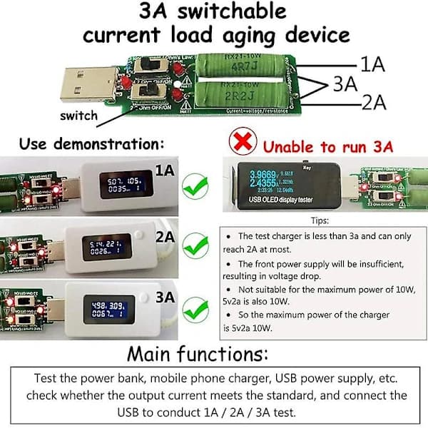 USB C-testare, 2-i-1 Typ C USB-testare Färgskärm IPS Digital Multimeter, Spänning, Ström, Effekt, Temperatur