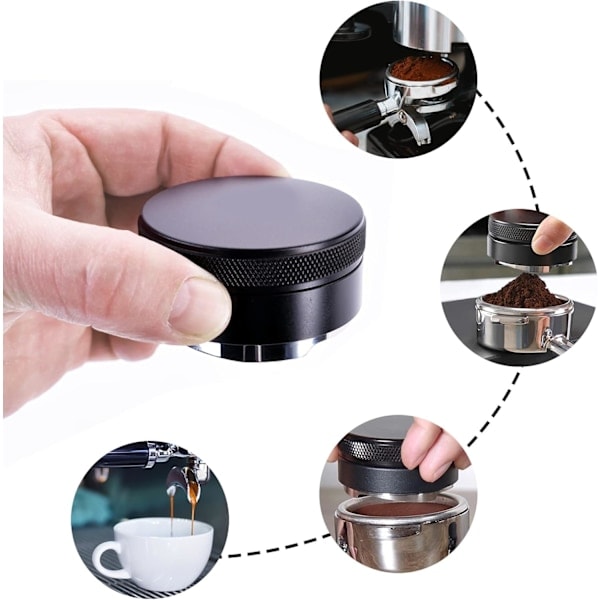 Kaffedistributör, 53 mm 304 rostfritt stål kaffenivellerare, Verktyg för att jämna ut malet kaffe, Svart 53MM/NT/