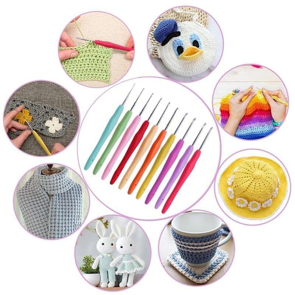 8 st Crochet Hooks with Plastic Handles - Knitting Kit multifärg Multicolor