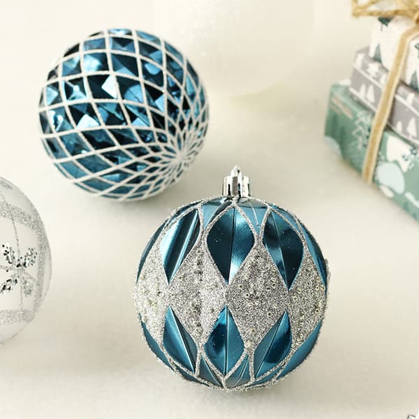 |NN| 8 cm Julkulor Ornament, 16 st Splittersäkra Färgglada Blue White