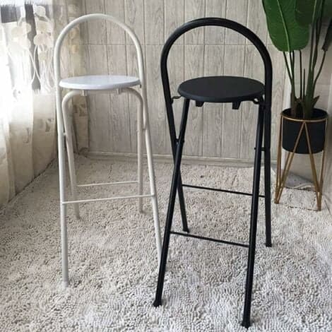 Foldbar barstol 65 cm køkkenstol med ryglæn sort/NC/