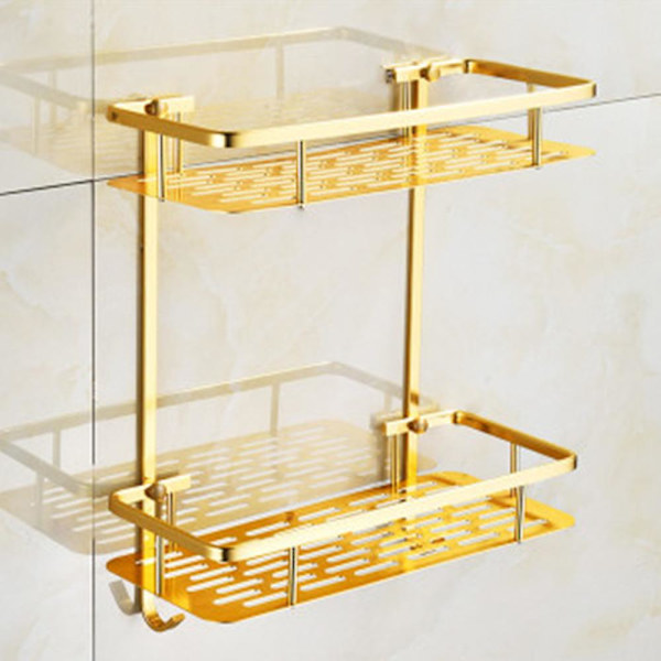 Duschshelf med Hängande Rakhyvel och Svamp, Självhäftande, Badrum Gold