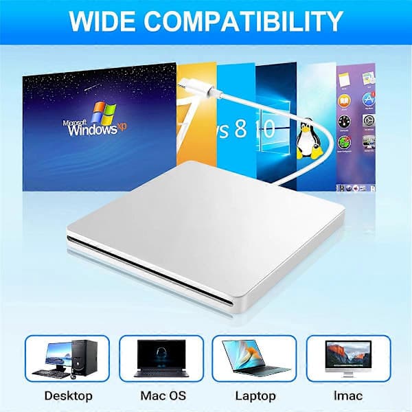 /NN/Extern USB CD/DVD-enhet Typ C Portabel Drivrutinsfri CD-filmspelare för Laptop PC Windows Mac