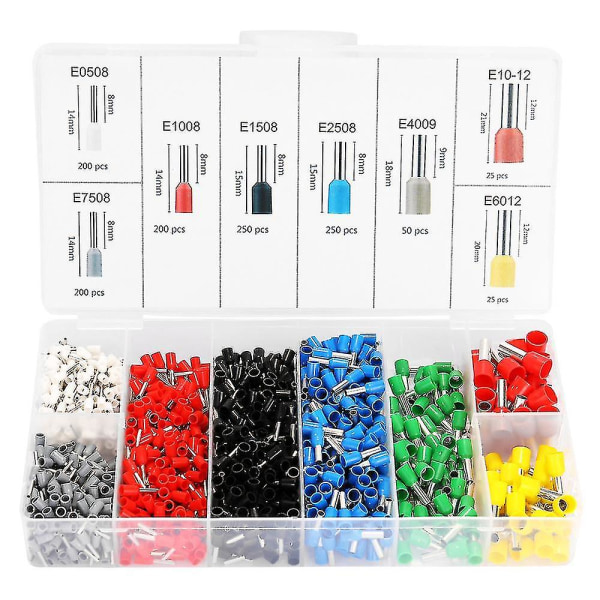 1200st Assorted E Tube Crimping Terminal Isolerad elektrisk set med förvaringsbox